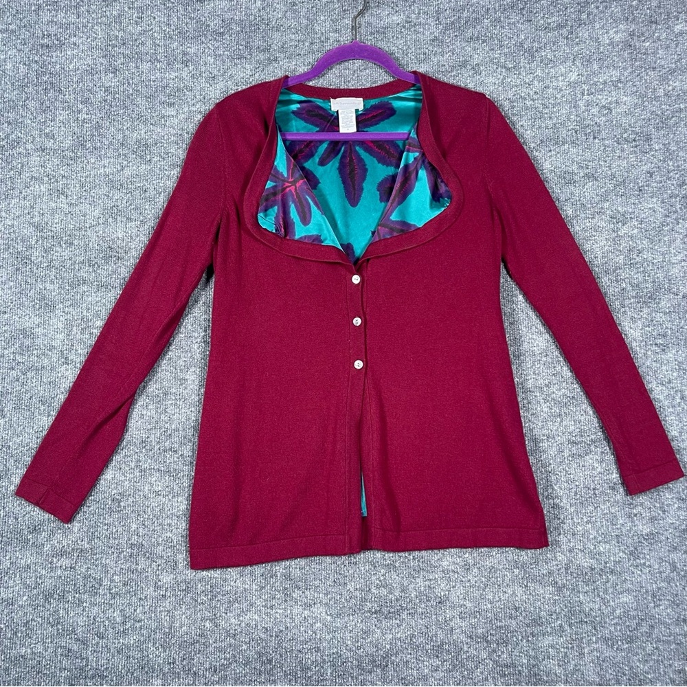 Soft Surroundings Women’s Small Deep Red Artsy Multicolor Floral Button Cardigan